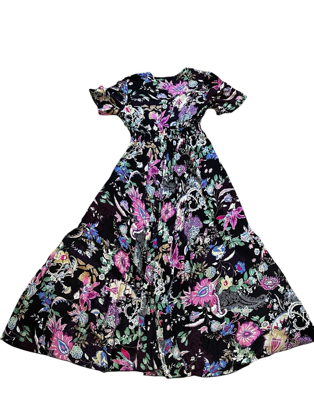 Black Multicolor Floral Maxi Dress Boho Flowy Summer Party Feminine - Picture 6 of 6